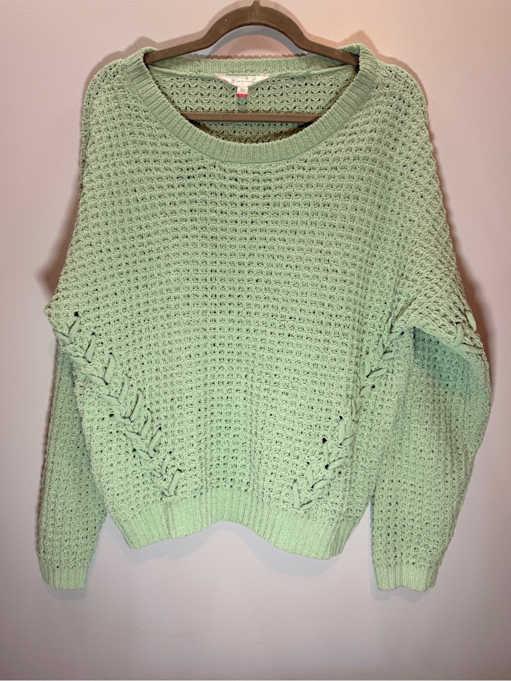 No Boundaries Mint Green Waffle Knit Crewneck Sweater